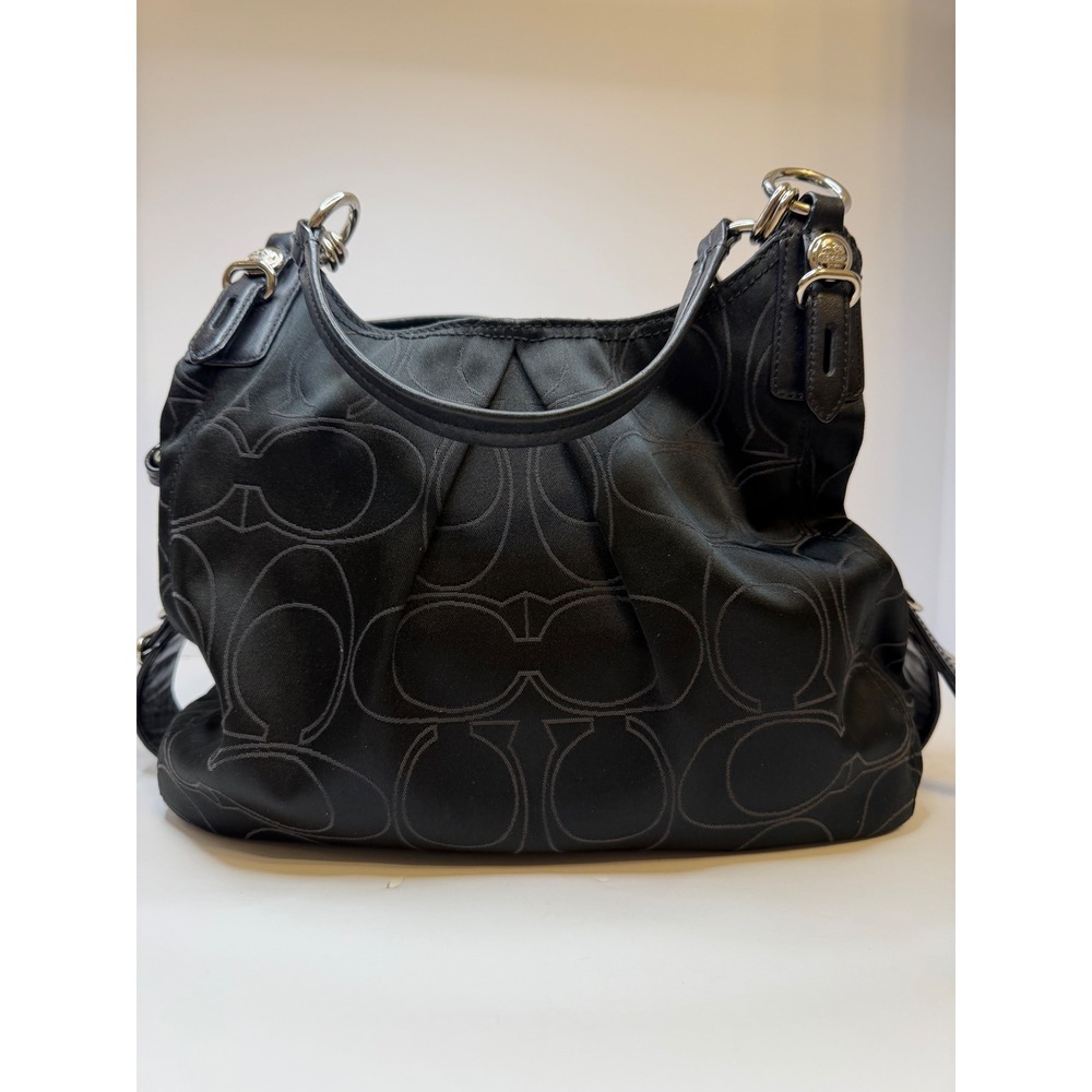 Coach Maggie Madison Mia Black Op Art Sateen Hobo Shoulder Bag G1082-16153